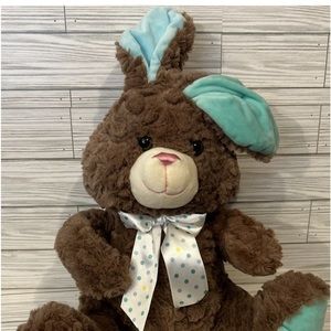 Bunny Rabbit 18" Plush Brown Blue Polka Dot Bow Kellytoy Stuffed Animal 2018